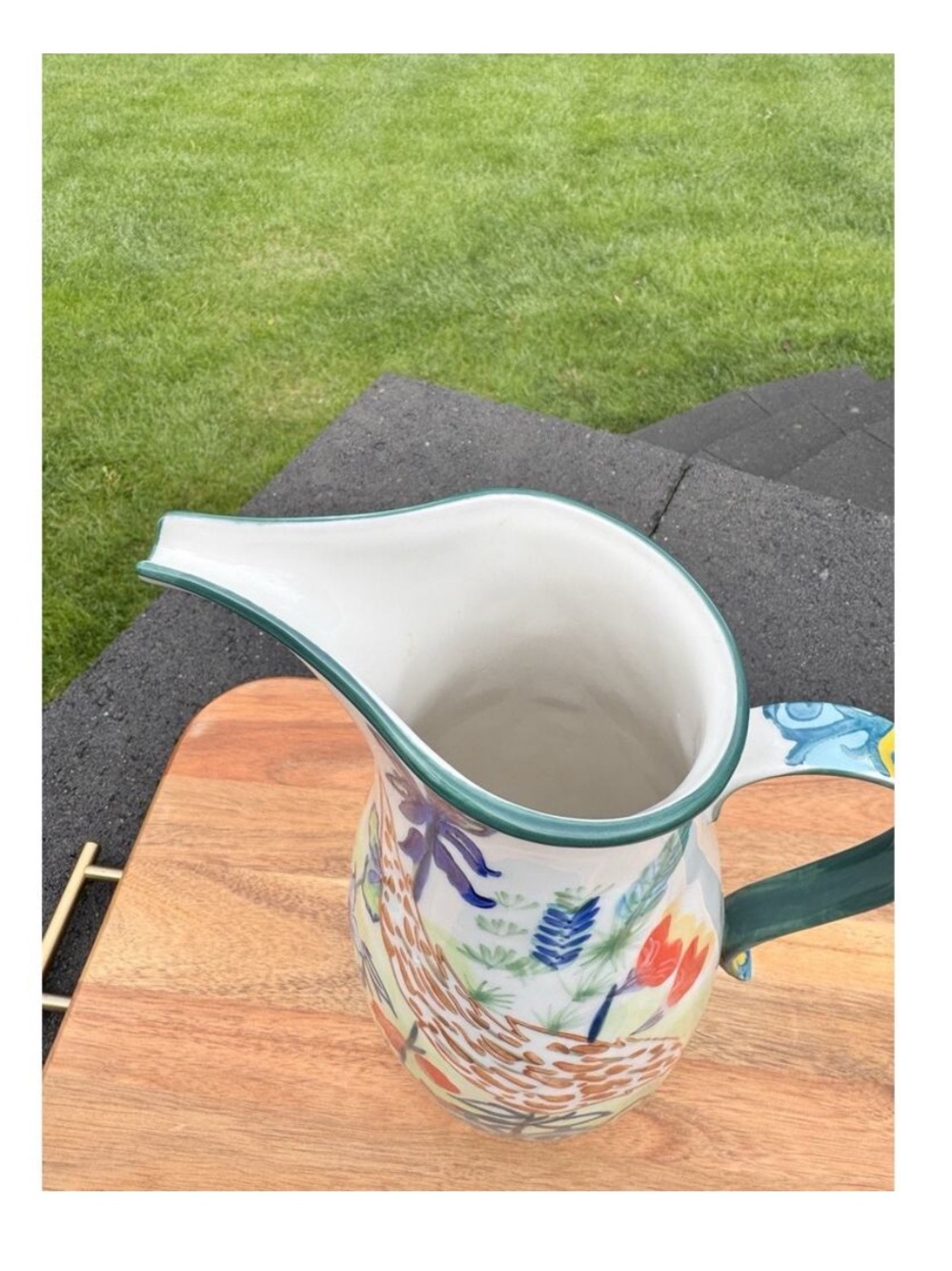 Anthropologie English Meadow Fox Hand-Painted Floral Ceramic Pitcher - Picture 5 of 12